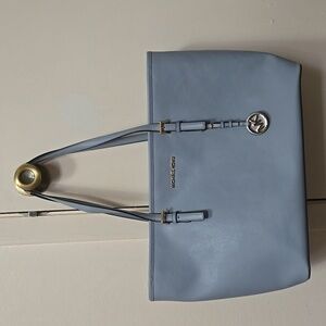 MICHAEL KORS JET SET Sky BLUE SOFFIANO TOTE Bag Purse Gold DMG TO STRAP